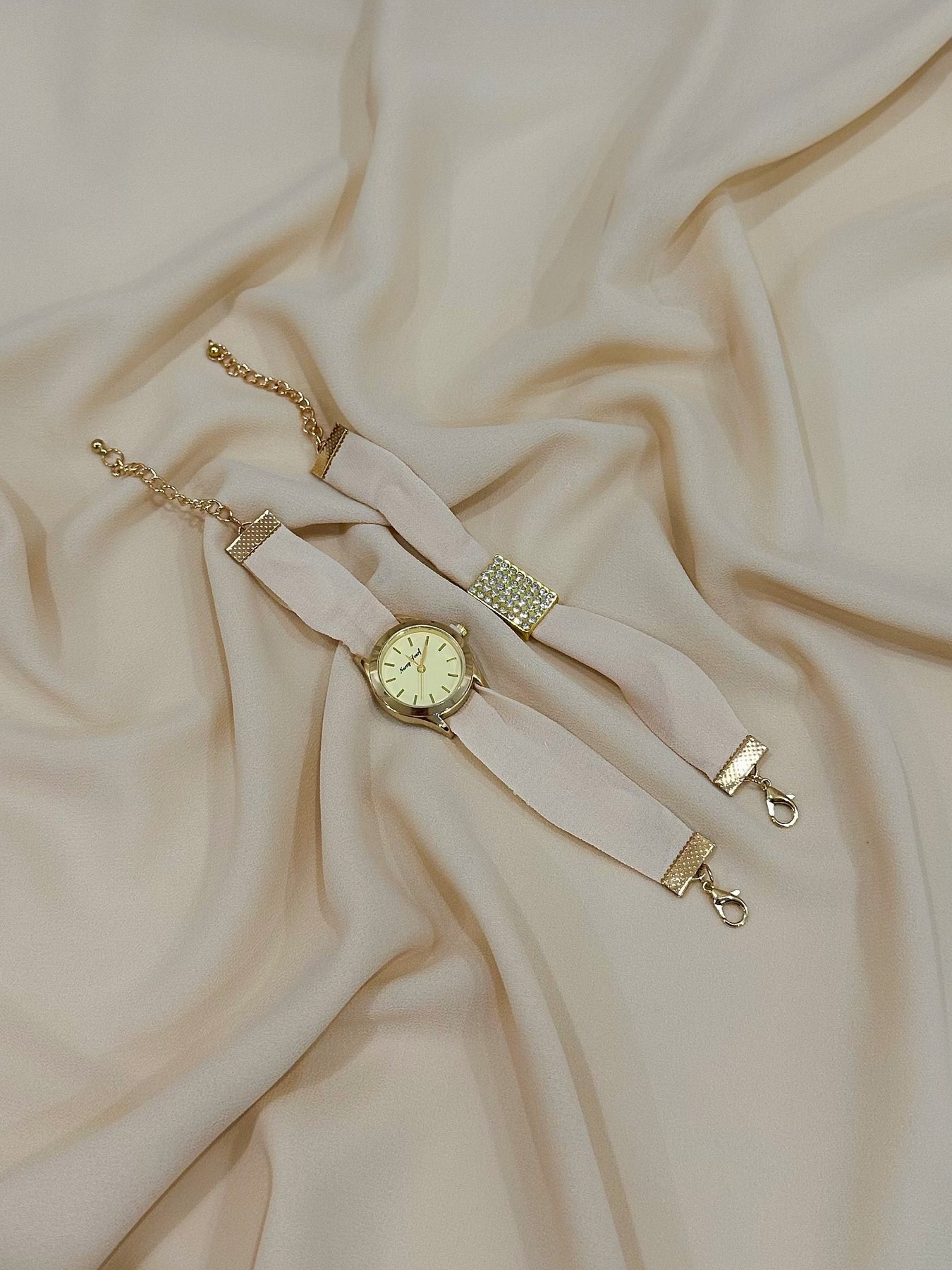 Hijab, Watch & Bracelet Matching Set - BEIGE