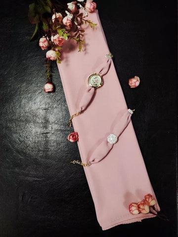 Hijab, Watch & Bracelet Matching Set - Bubblegum Pink